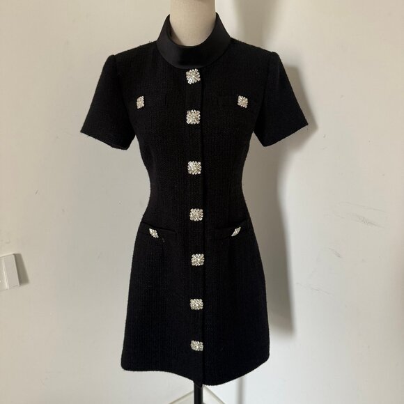 Self-Portrait Black Boucle Collared Mini Dress - Picture 2 of 11